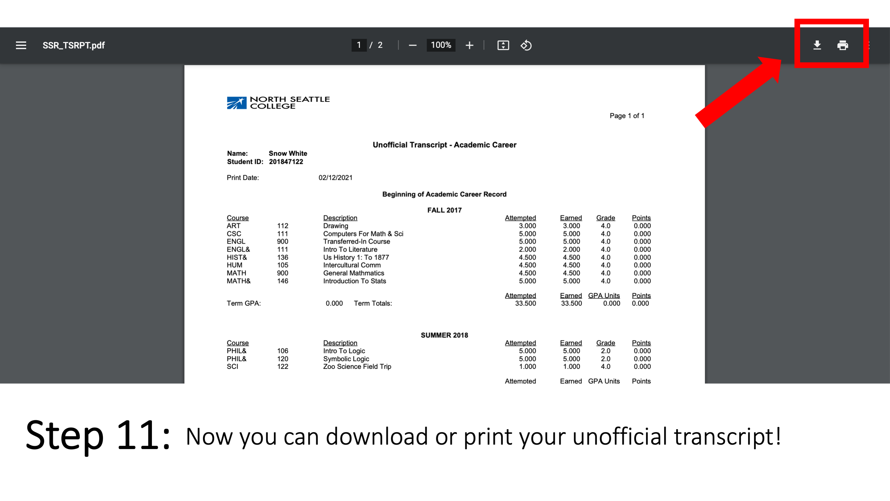  Unofficial Transcripts North Seattle College