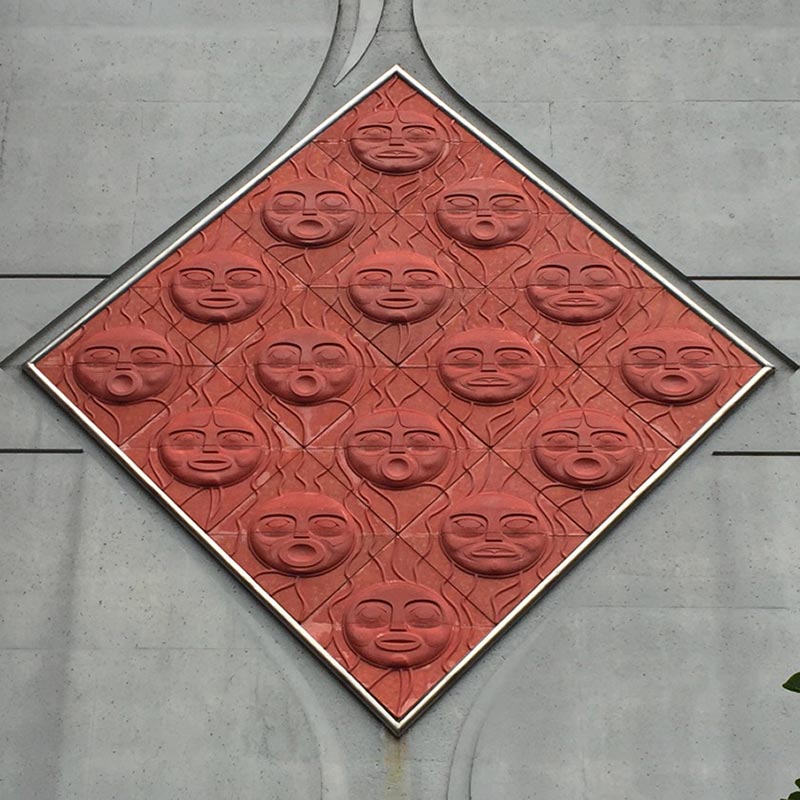  Susan Point "Four Corners" relief sculpture on the outside of the Education building 