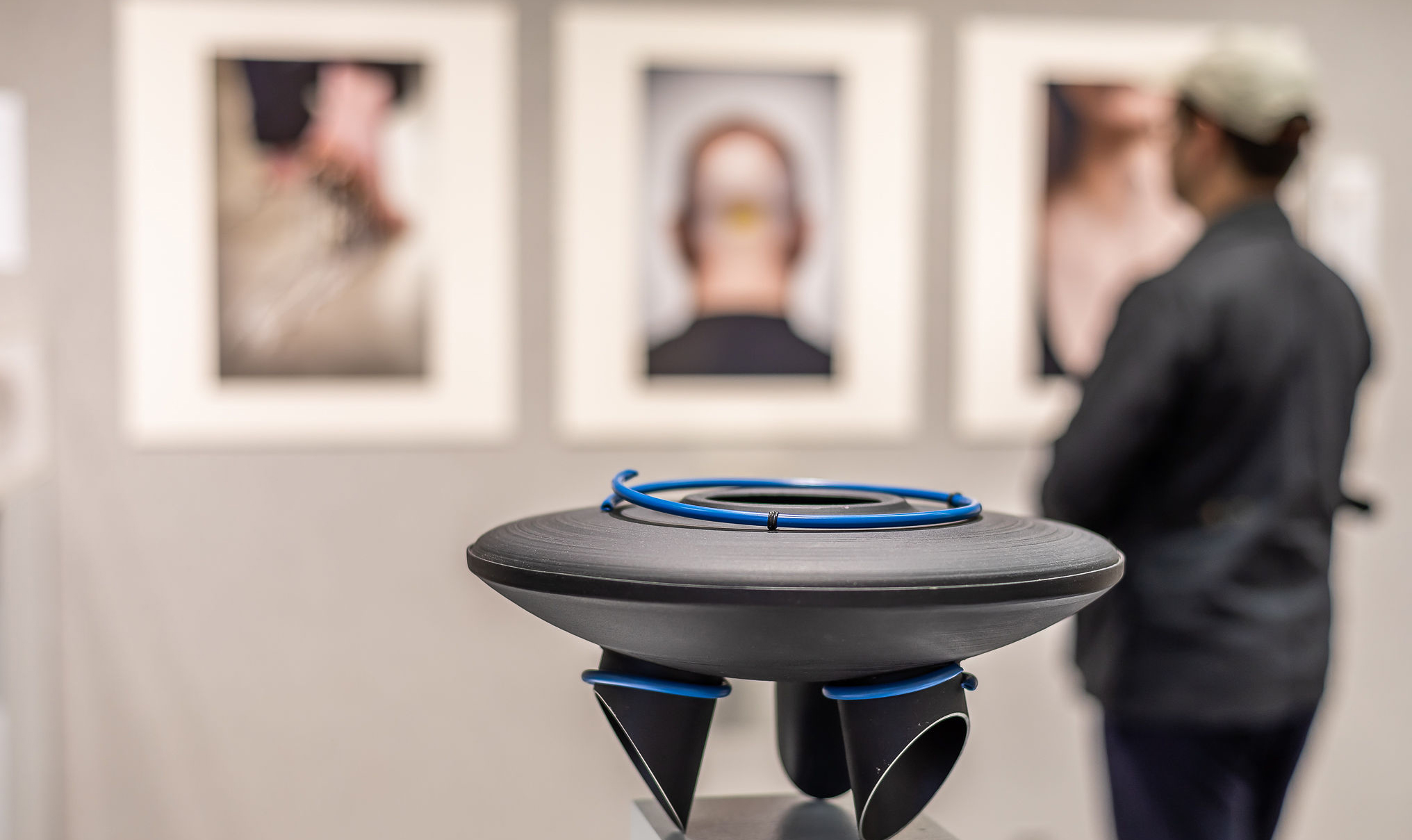 Student viewing art on NSC campus