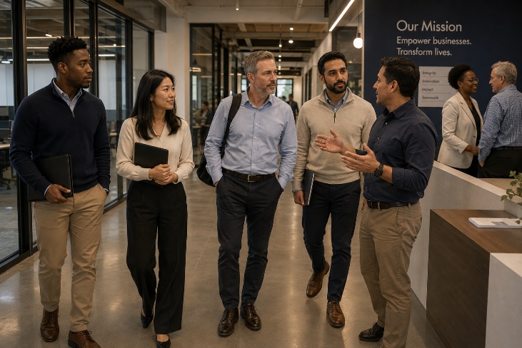 AI generated image of a team walking together