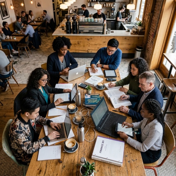 AI generated image of a team working at a large table together