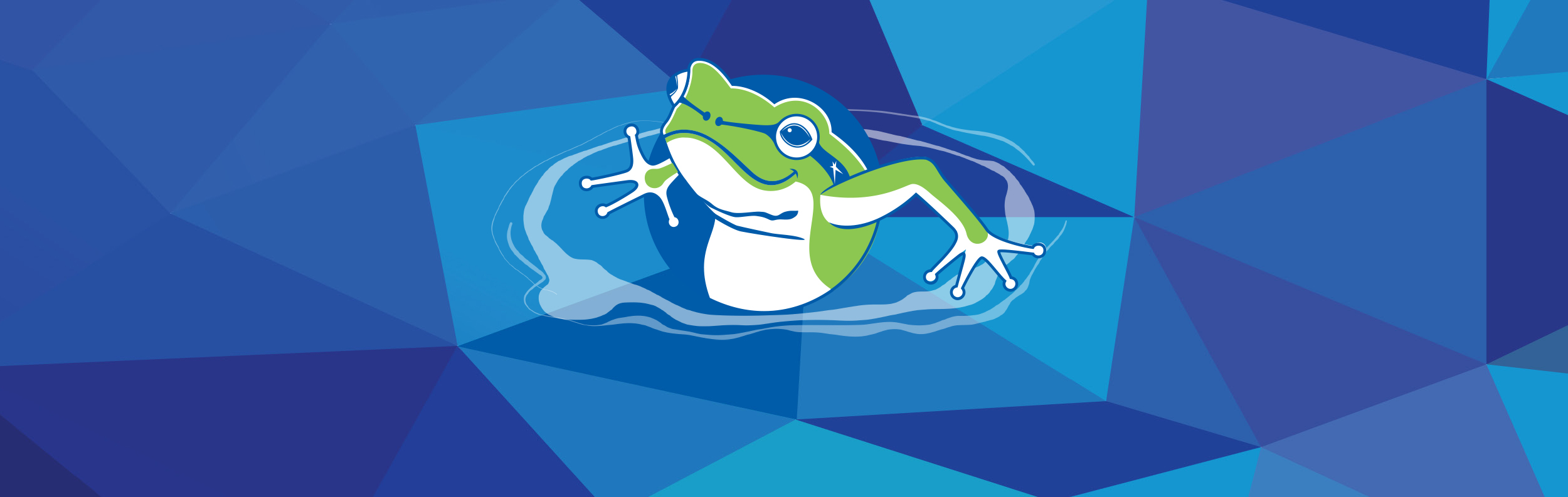  blue background with green frog 
