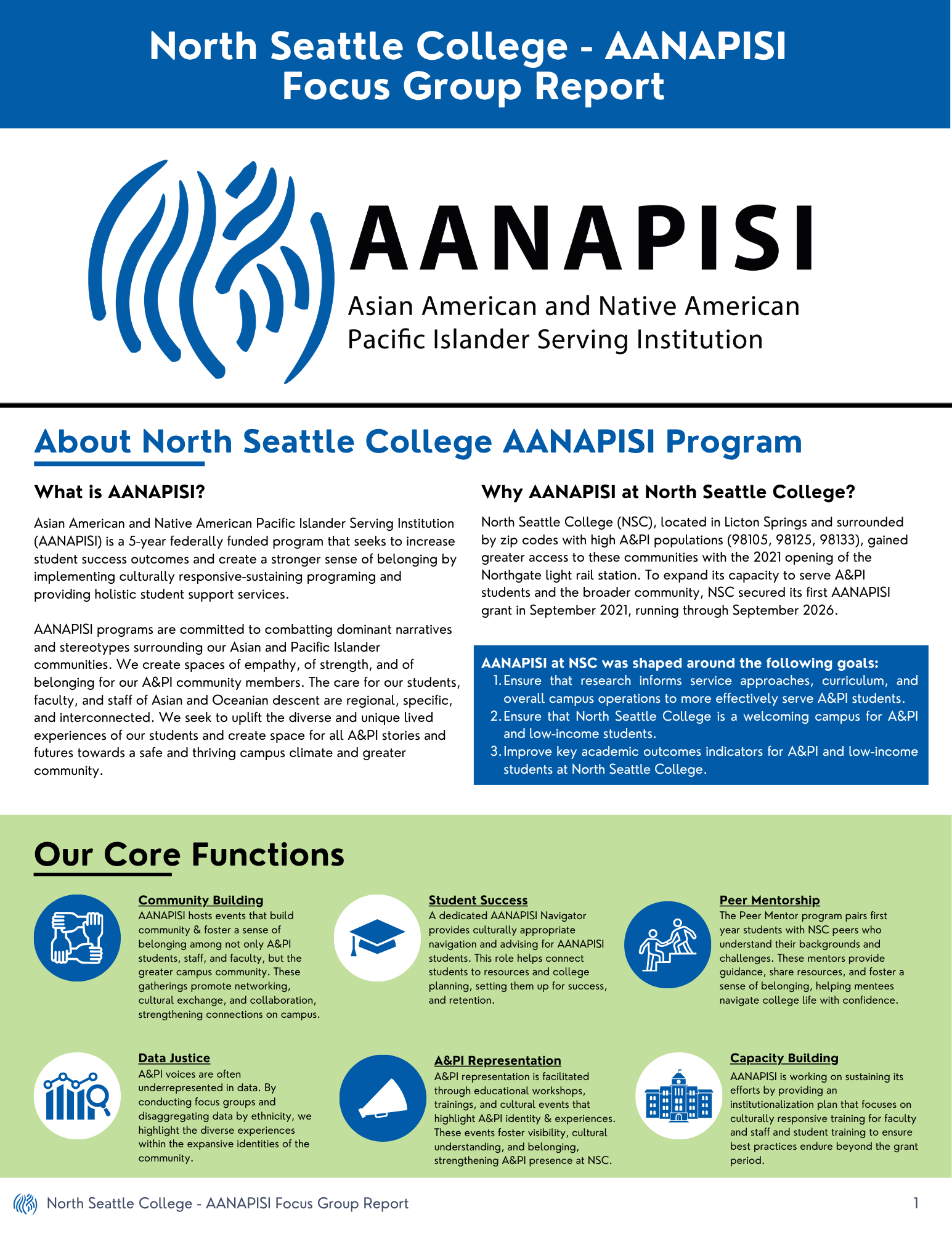 AANAPISI Focus Group Report page one