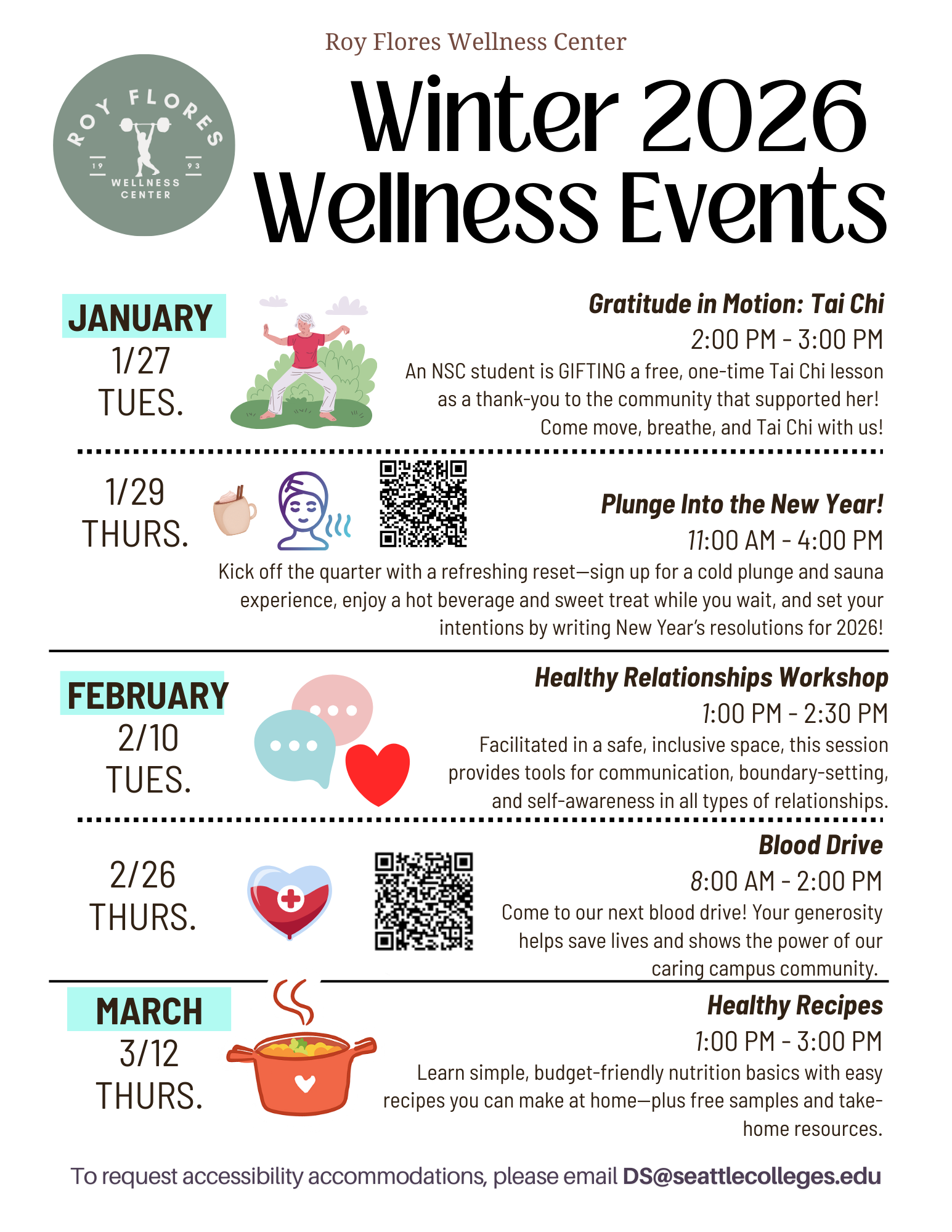 Winter 2026 wellness events flyer