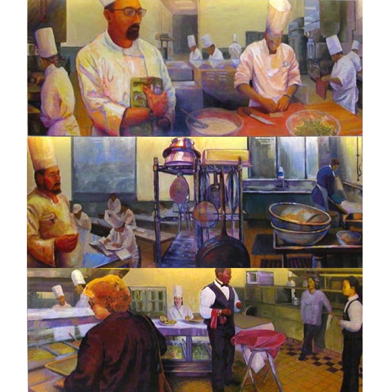 Kristi "Stain" Swango, Mildred Waldman, Ha Do, and Don	Buglar	Café Mural 	Oil on Panel	35" x 275" (3 panels)