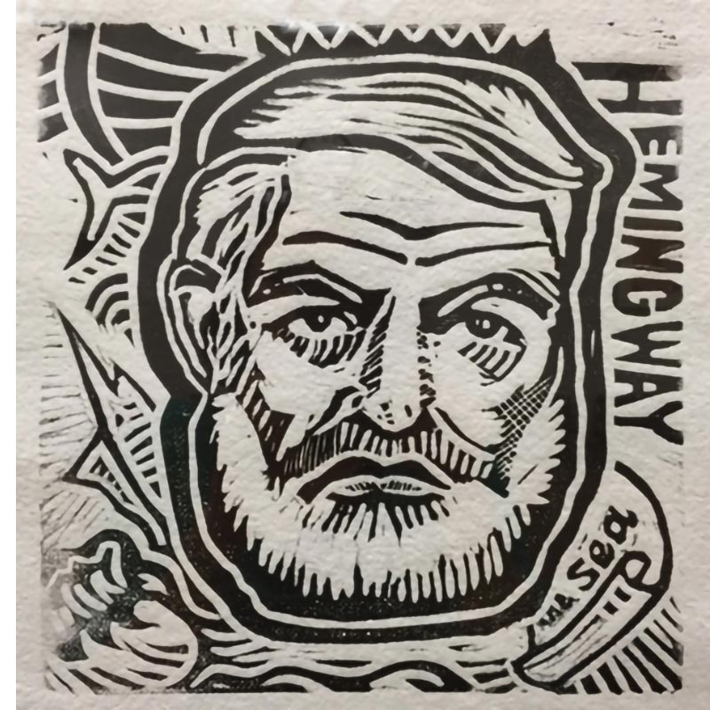 Unknown	Artist	Untitled (Hemingway)	Relief Print	10" x 9 1/2" image, 18" x 14" framed	2001