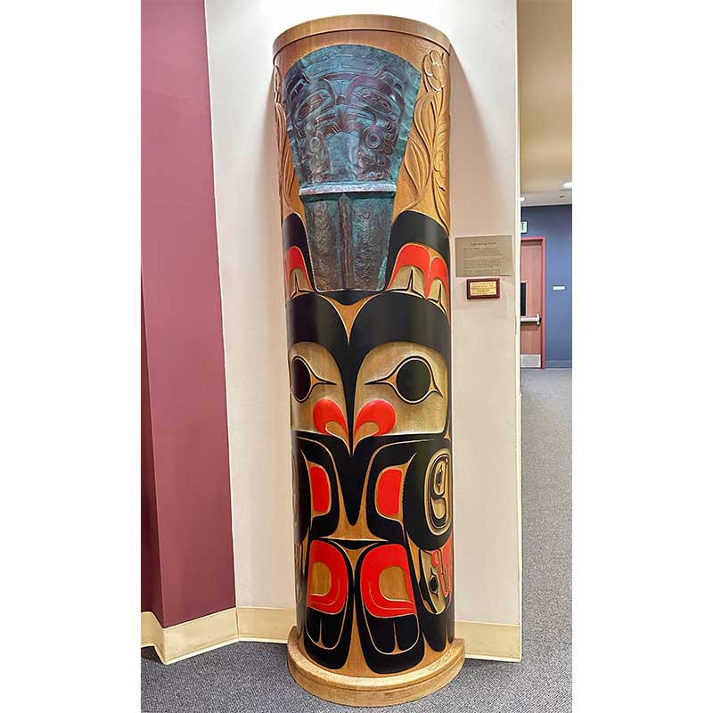 Native American carved sculpture Marvin	Oliver	Eagle Bearing Wealth	Douglas fir, acrylic, and etched copper	96" x 26" x 13"	1988