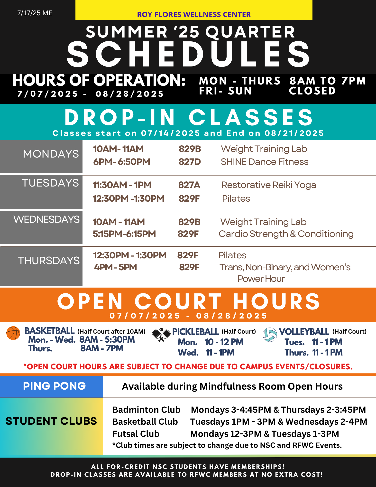 Wellness. center flyer with hours
