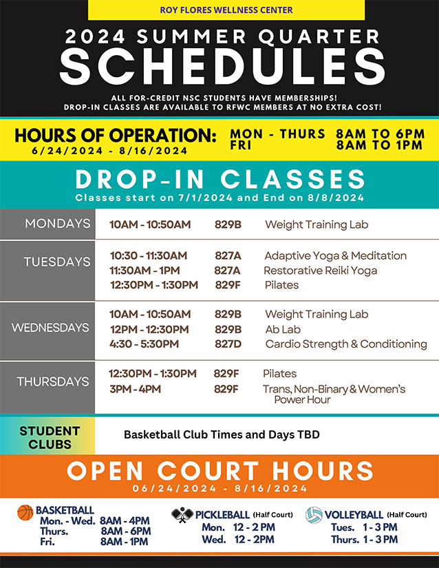 Wellness Center Summer hours schedule