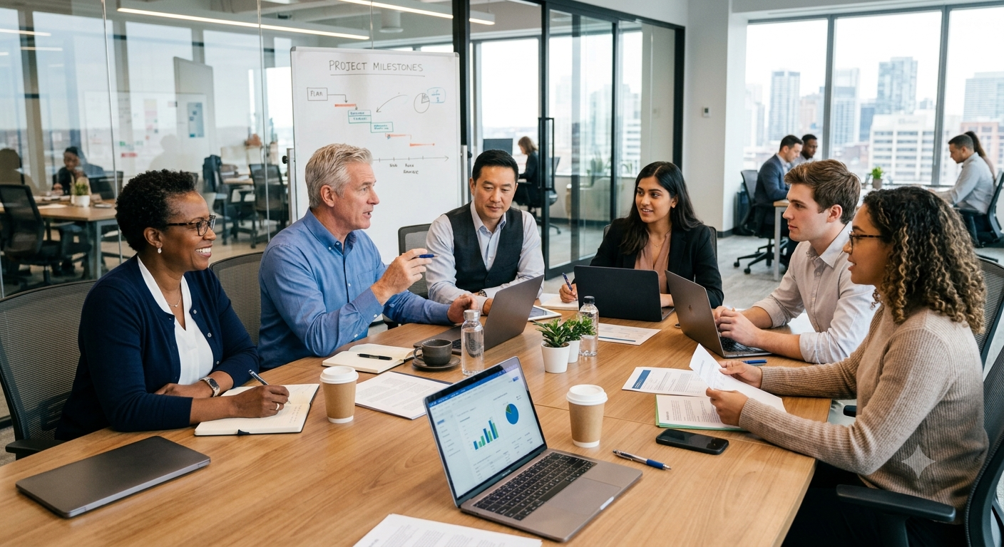 AI generated image of professionals at meeting table